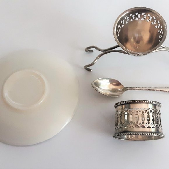 VTG Antique Pierced Egg Cup Napkin Holder Mixed Set Silverplate Art Deco - Picture 6 of 7